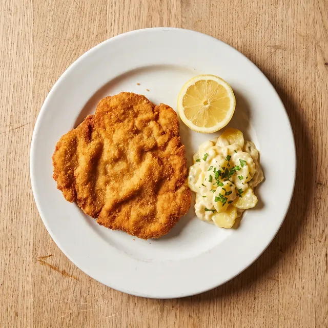 Goldbraun gebackenes Wiener Schnitzel mit Zitrone